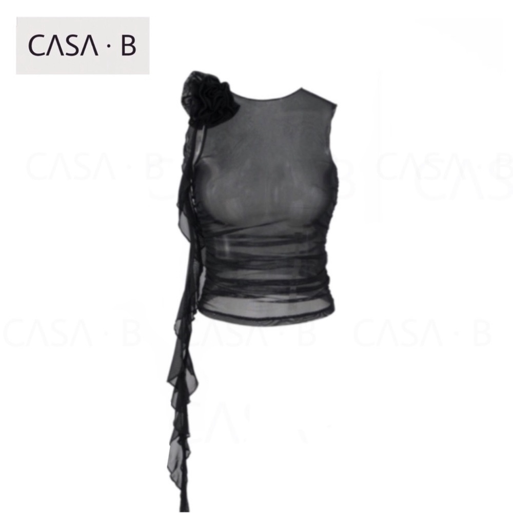 5⭐️CASA B| Florencia Sheer Tulle Flower Appliqué Crop Blouse top - Picture 6 of 9